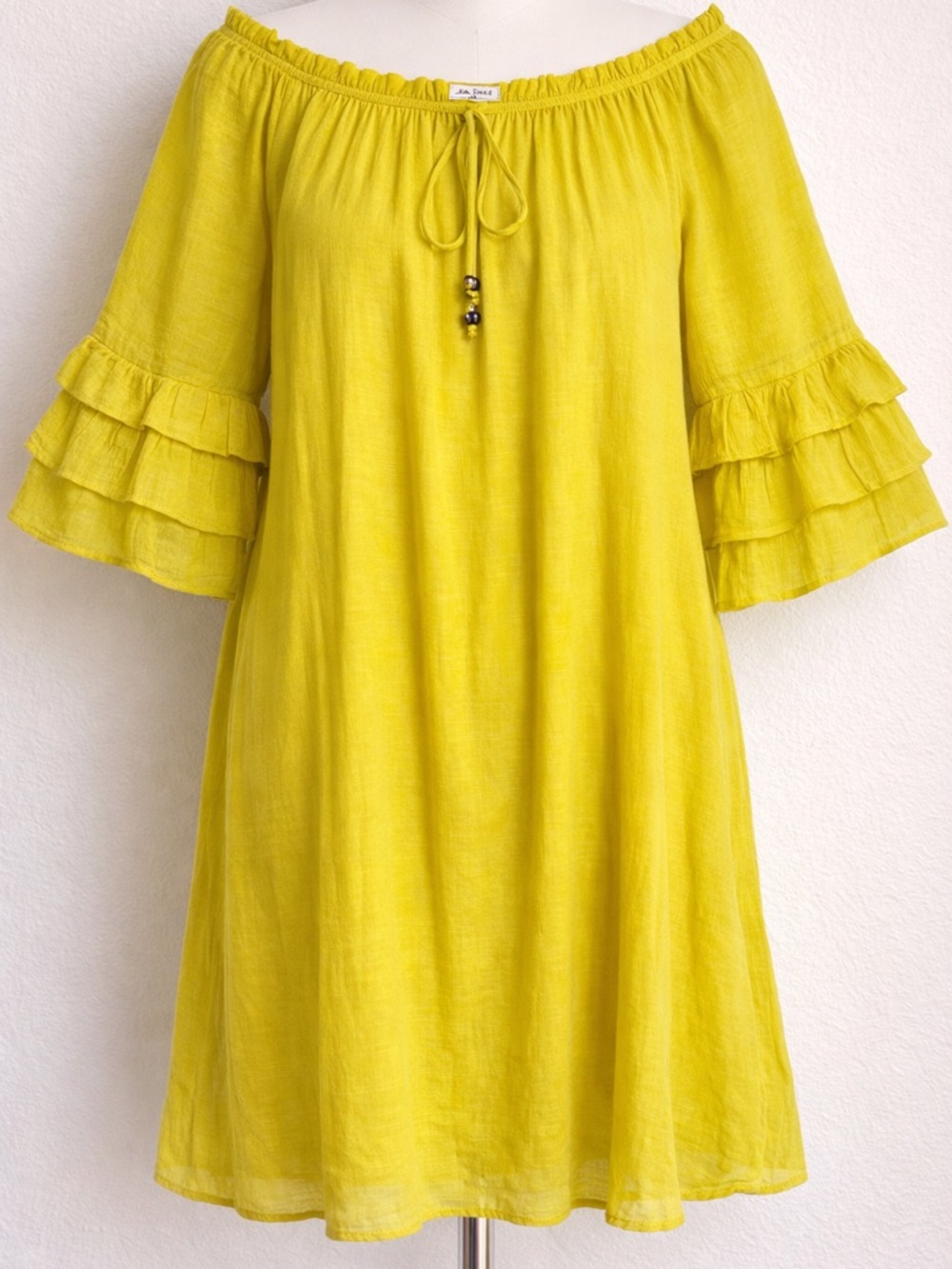 Naïf Yellow Green Ruffle Sleeve Boho Dress Size XL